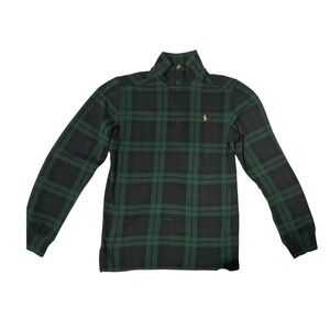 Polo Ralph Lauren Kids Boys L 14-16 Black Watch Plaid Quarter Zip Pullover Green